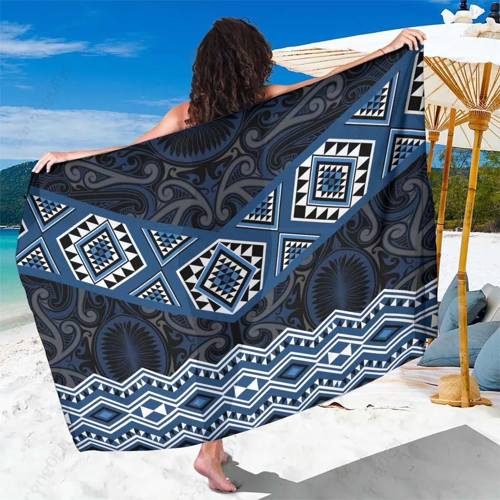 Blue Maori Taniko Art Sarong New Zealand Aotearoa Beach Wrap Pareo Resort Cover Up Wholesale - main view