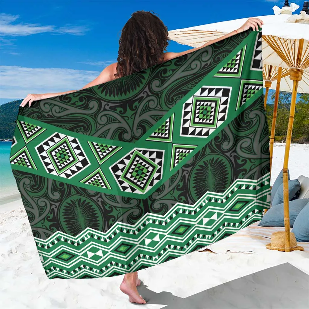 Green Taniko Maori Art Print Sarong South Pacific Island Beach Wrap Wholesale Pareo - main view