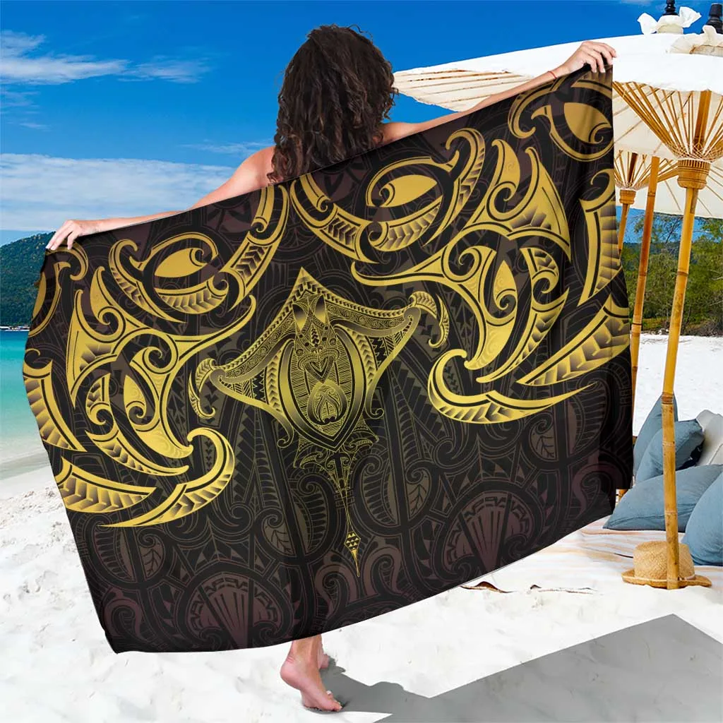 Gold Maori Manta Ray Moko Print Sarong Polynesian Beach Wrap Pareo for Resort Hotel Wholesale - main view