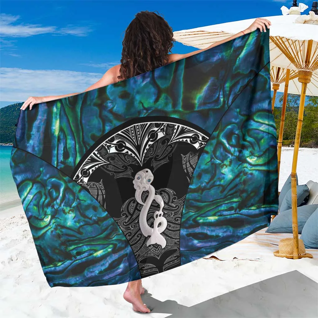 Black Paua Shell Maori Taniwha Tribal Print Sarong Beach Wrap Polynesian Island Resort Cover Up Wholesale Pareo - main view