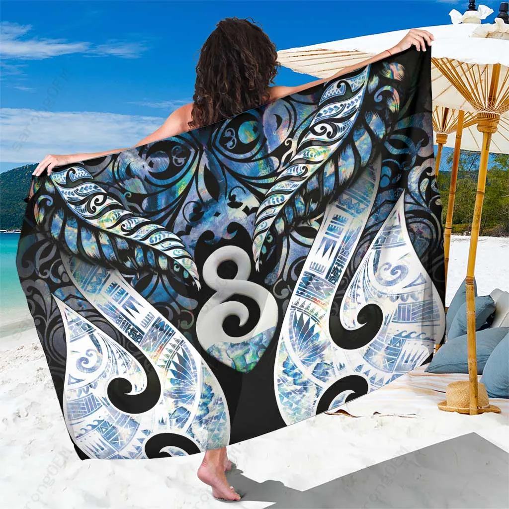 Green Pikorua Single Twist Paua Shell Print Sarong South Pacific Island Beach Wrap Wholesale Pareo - main view