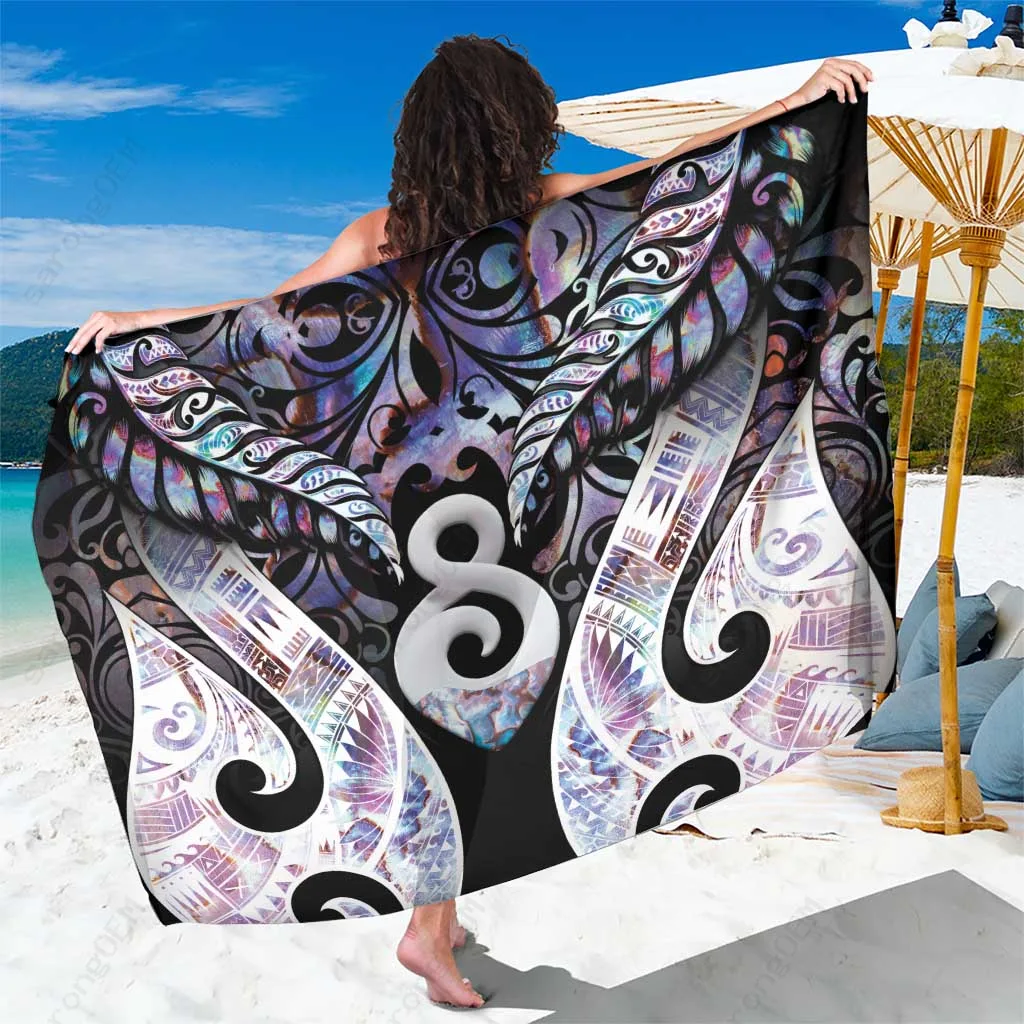 Pink Pikorua Double Twist Paua Shell Print Sarong Maori Culture Beach Wrap Wholesale Pareo - main view