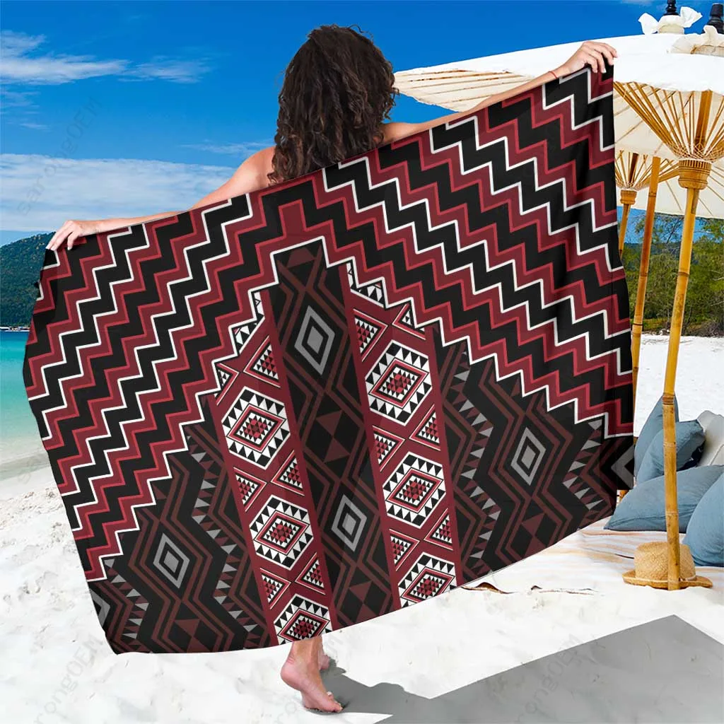 Red Poutama Taniko Pattern Sarong Polynesian Cultural Beach Wrap Wholesale Pareo - related