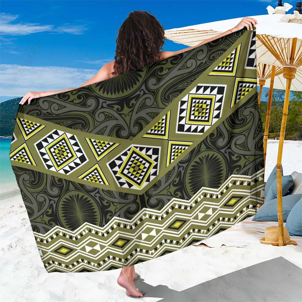 Yellow Taniko Maori Art Print Sarong South Pacific Beach Wrap Resort Cover Up Wholesale Pareo - main view