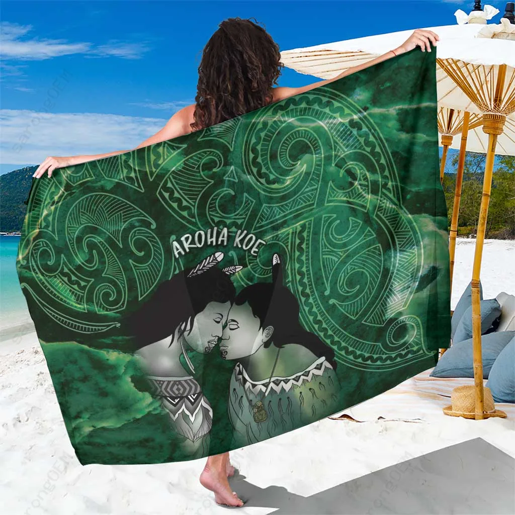 Black Gold Maori Hongi Pounamu Tribal Print Sarong New Zealand South Pacific Beach Wrap Pareo Wholesale - main view