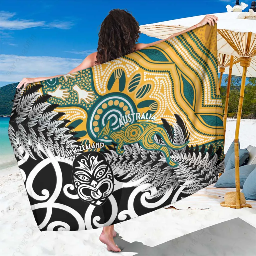 Black Tiki Maori All Black Rugby Sarong Beach Wrap Polynesian Tribal Print Pareo Cover Up Wholesale