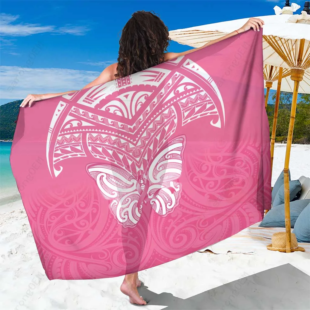 Pink Butterfly Print Sarong Polynesian Beach Wrap Resort Cover Up Rayon Wholesale Pareo - main view