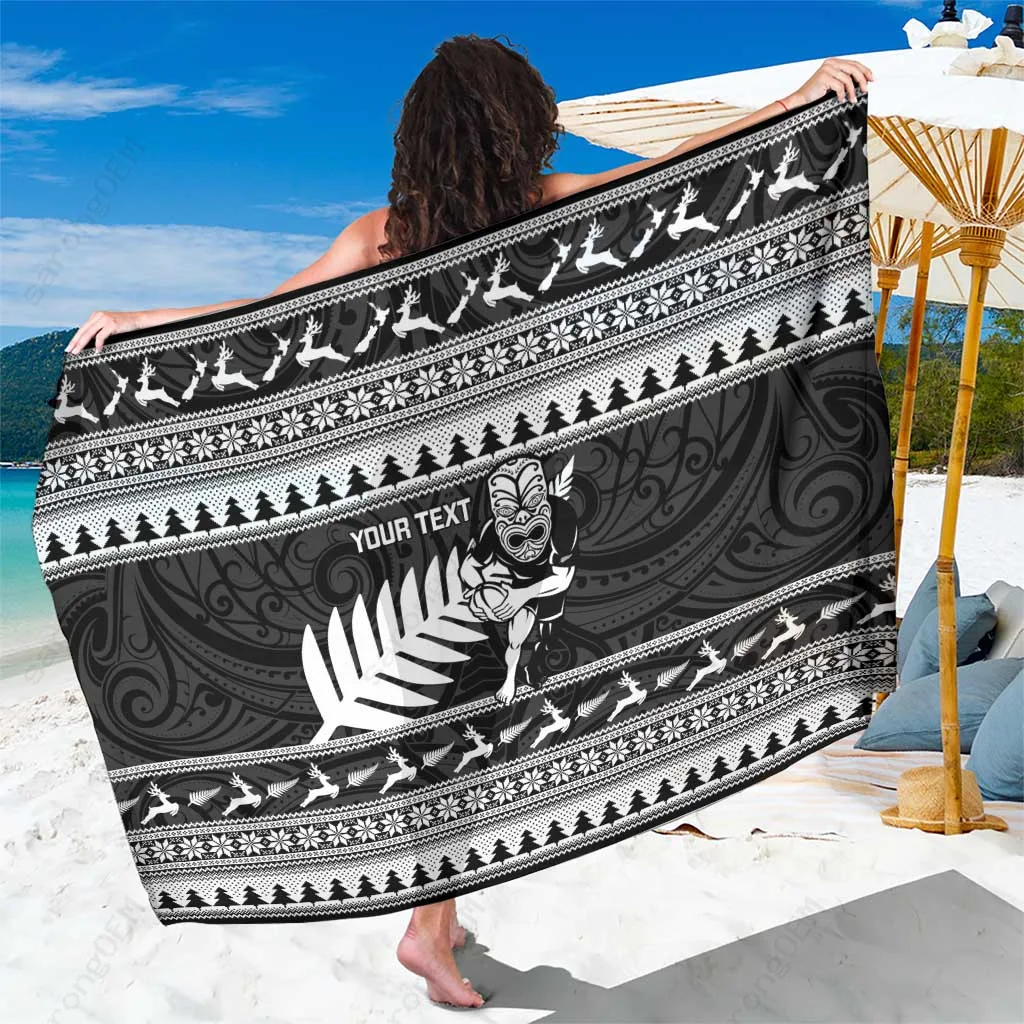 Black Christmas Snowflake Tribal Print Sarong New Zealand Maori Culture Beach Wrap Wholesale Pareo - main view
