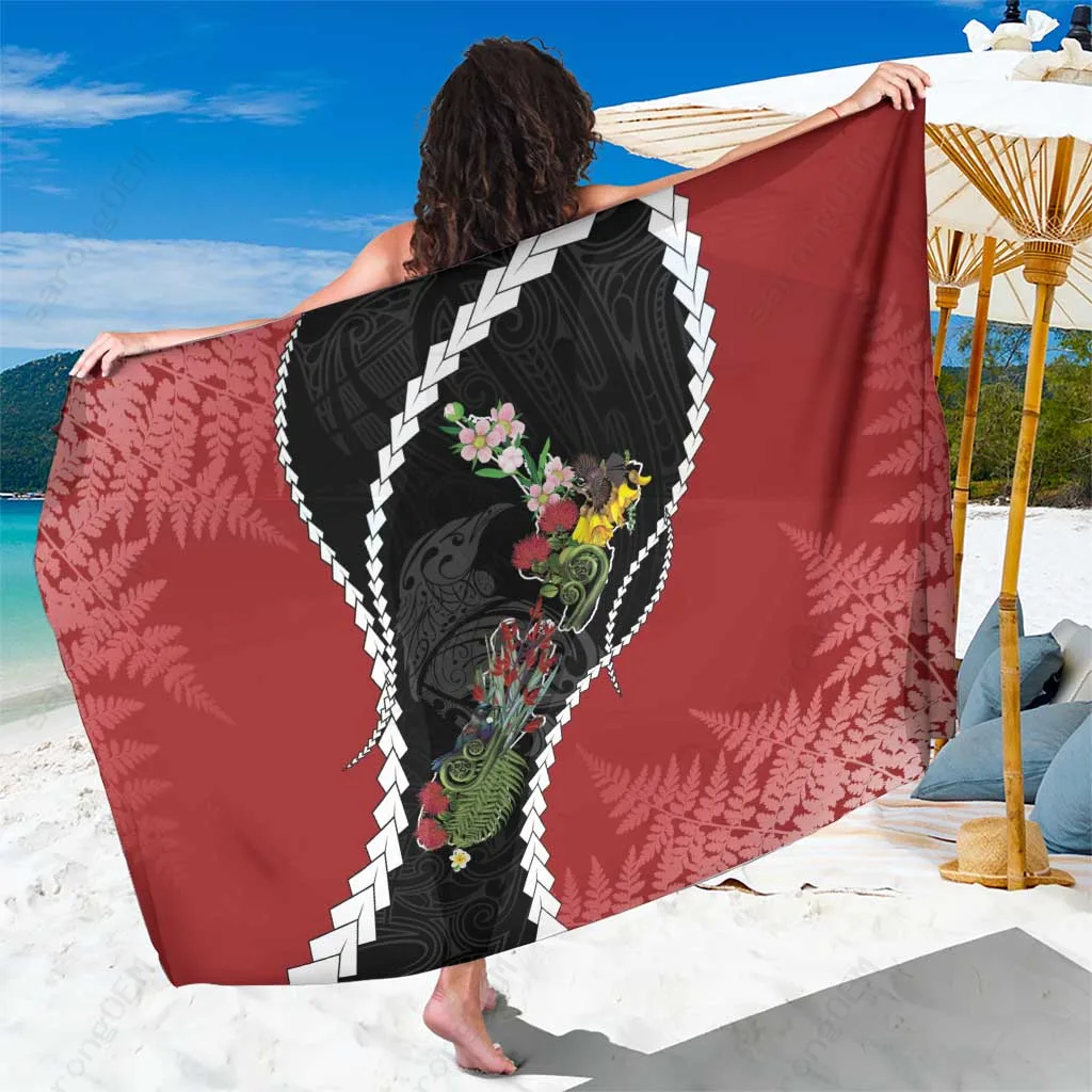 Red Green Christmas Birds Floral Map Sarong New Zealand Tropical Holiday Beach Wrap Pareo Wholesale