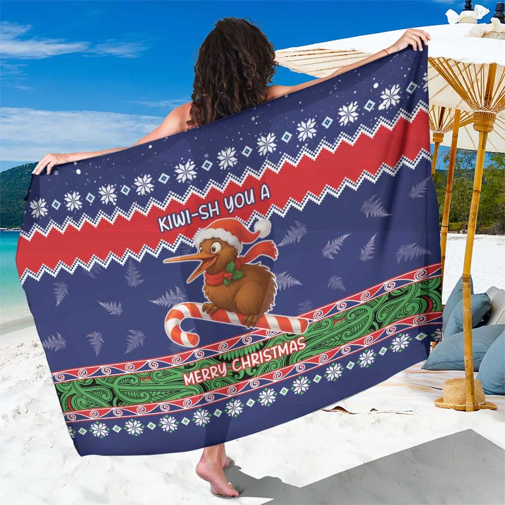 White Christmas Tree Snowflake Kiwi Bird Merry Christmas Print Sarong South Pacific Tropical Resort Beach Wrap Wholesale Pareo - main view