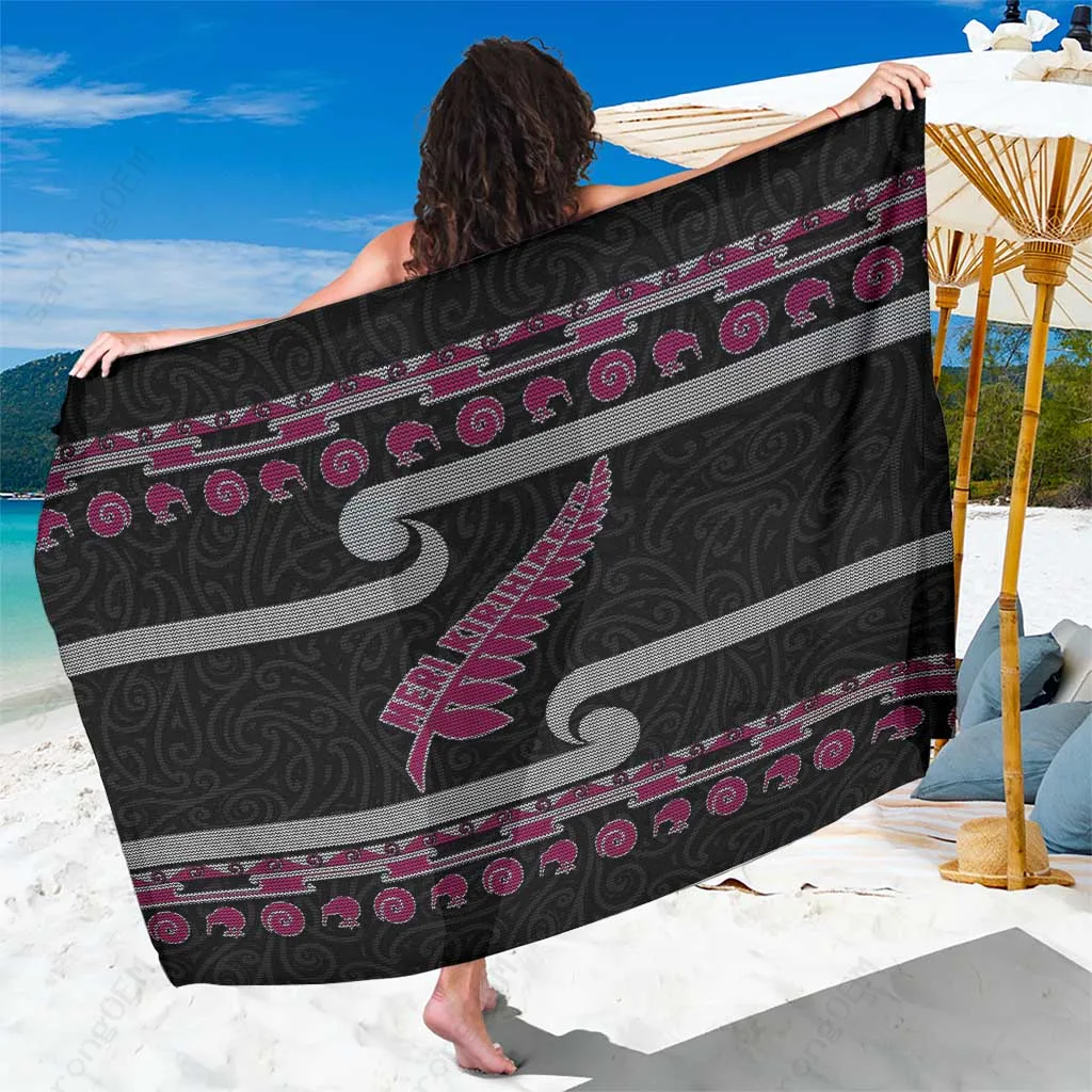 Pink New Zealand Christmas Sarong Silver Fern Knit Print Beach Wrap Holiday Resort Pareo Wholesale - main view