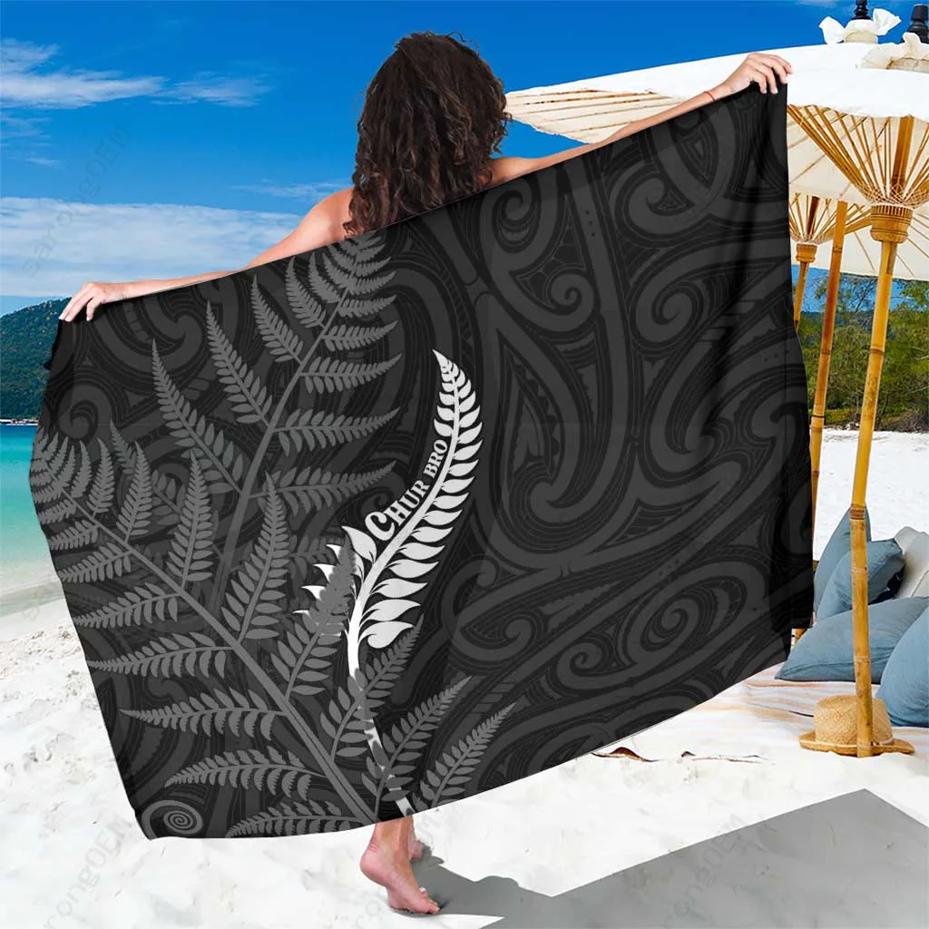 Silver Fern Maori Koru Sarong Beach Wrap Polynesian South Pacific Island Cover Up Wholesale Pareo