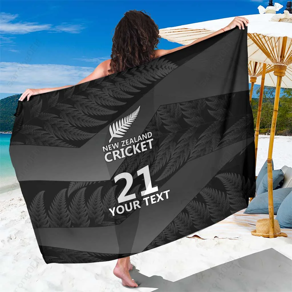 Black Custom New Zealand Fern Pattern Printed Sarong Polynesian Beach Wrap Wholesale Pareo - main view
