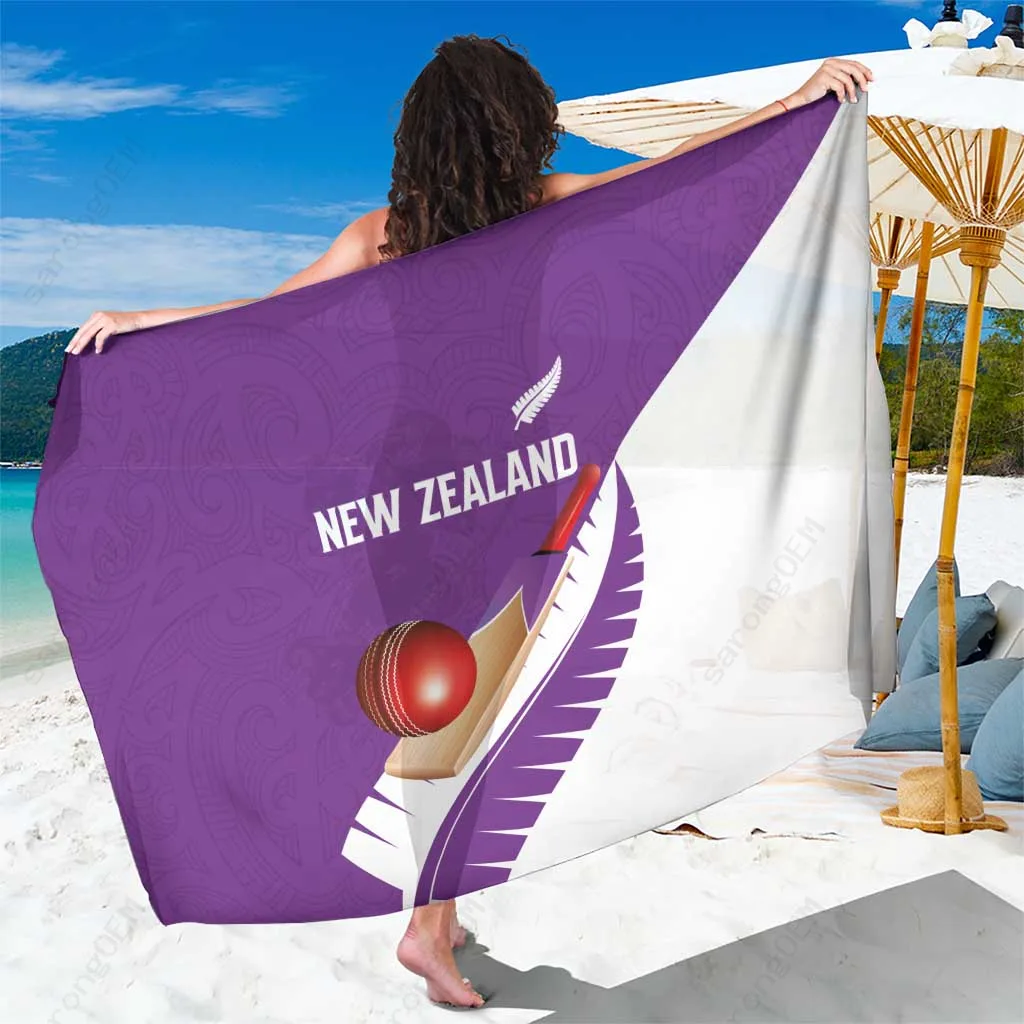 Purple New Zealand Kiwi Fern Haka Dance Tribal Print Sarong Beach Wrap Polynesian Style Island Cover Up Wholesale Pareo