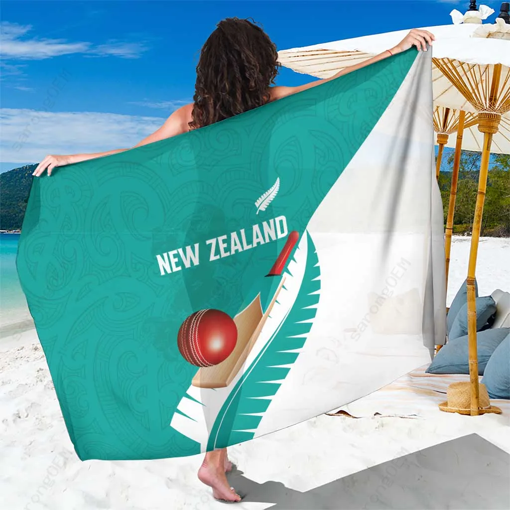Turquoise New Zealand Kiwi Bird Fern Haka Dance Print Sarong Beach Wrap Polynesian Style Custom OEM - main view