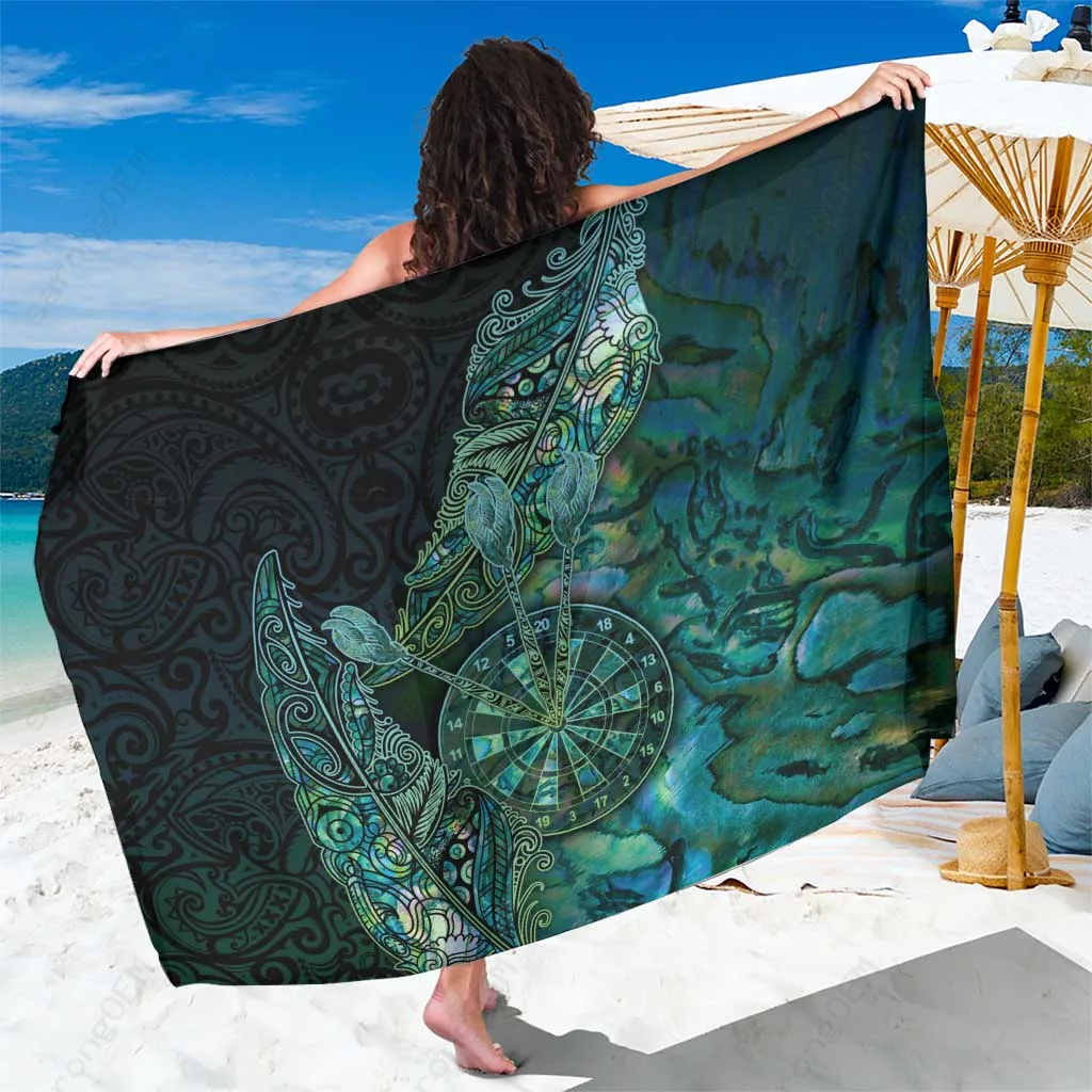 Shell White Maori Fern Tattoo Print Sarong Polynesian Beach Wrap Cover Up Wholesale Pareo - main view