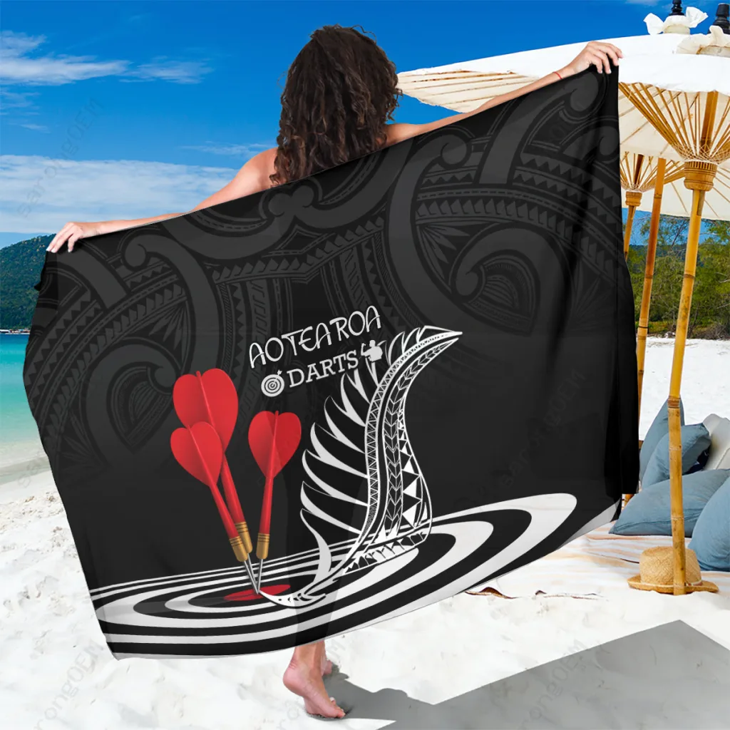 Black Maori Fern New Zealand Darts Sarong South Pacific Island Beach Wrap Wholesale Pareo - main view