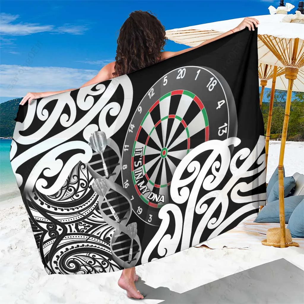 Black Maori Darts Aotearoa Tribal Pattern Print Sarong South Pacific Island Beach Wrap Wholesale Pareo - main view