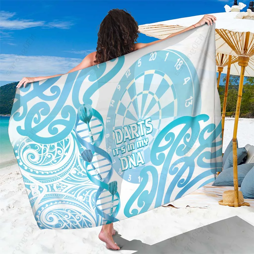 White New Zealand Maori DNA Tribal Print Sarong Beach Wrap Polynesian Style Resort Cover Up Wholesale Pareo - main view