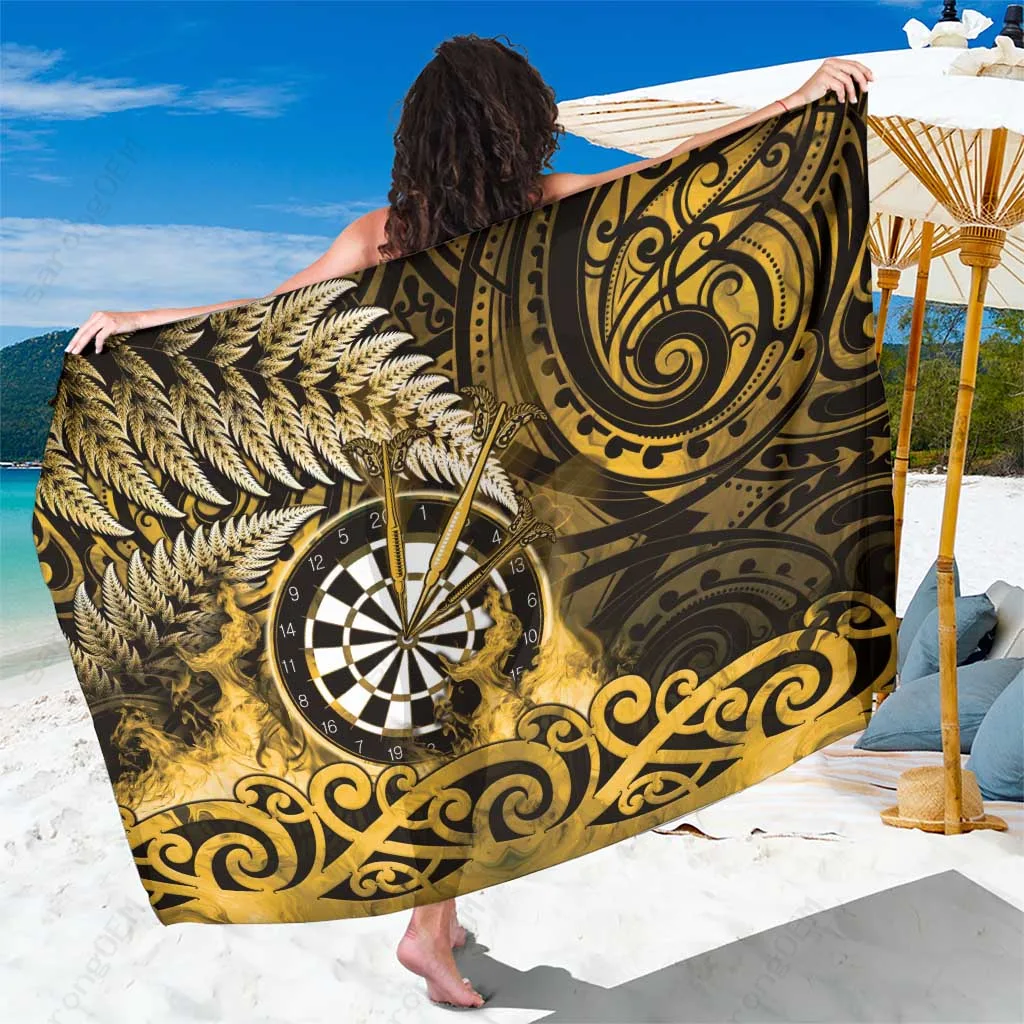 Gold Flame Maori Koru Dartboard Print Sarong Polynesian Tribal Beach Wrap Wholesale Pareo - main view