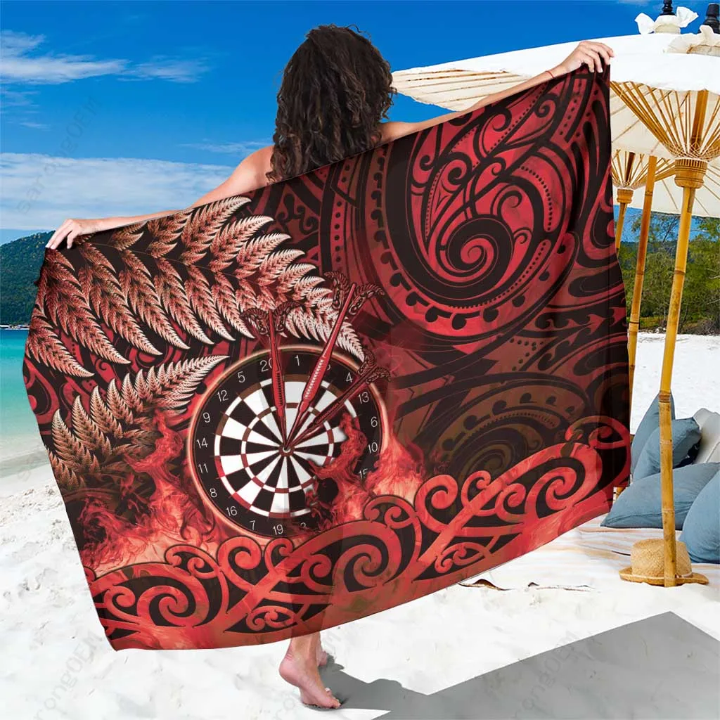 Red Flame Maori Koru Dartboard Print Sarong Polynesian South Pacific Beach Wrap Wholesale Pareo - main view