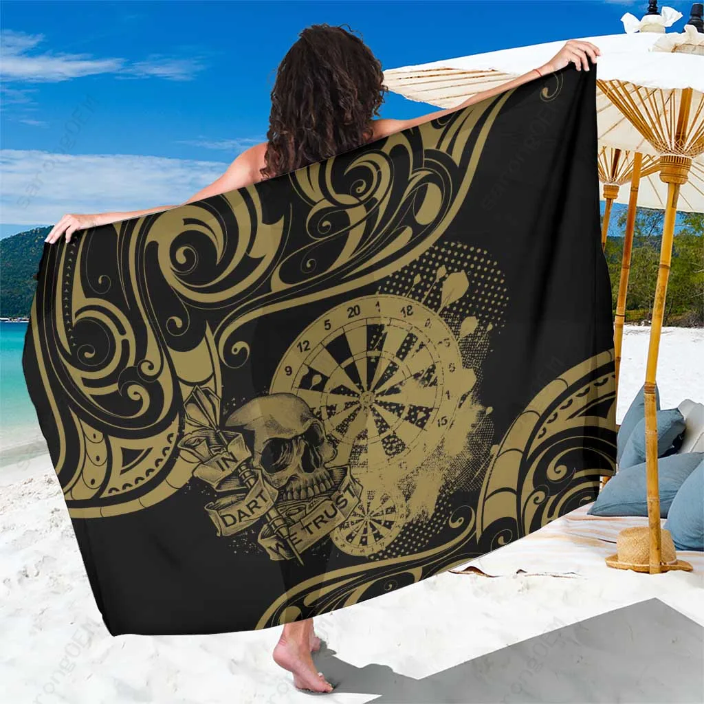 Black Skull Dart Maori Pattern Print Sarong South Pacific Tribal Style Beach Wrap Wholesale Pareo - main view