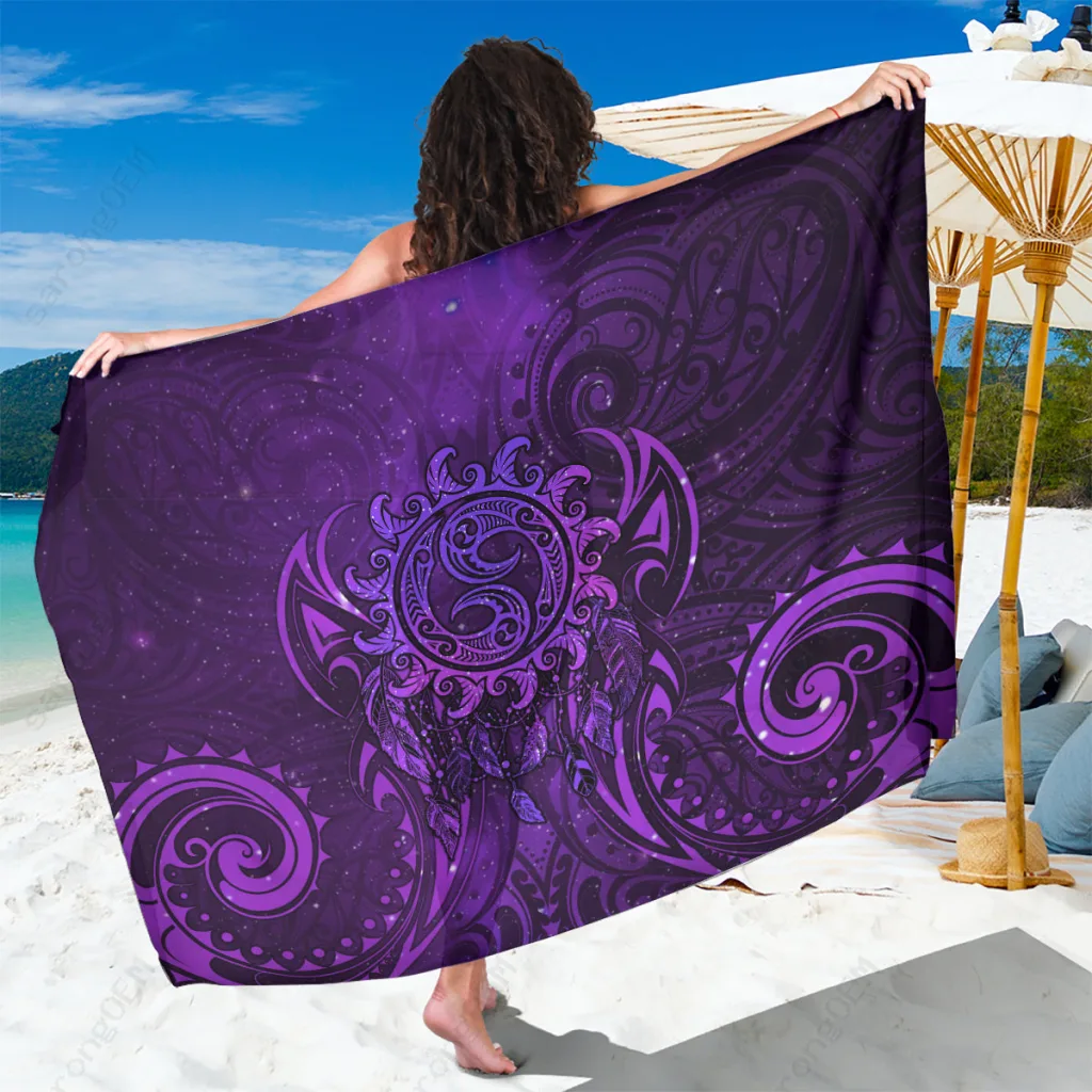 Purple Maori Koru Dream Catcher Sarong Polynesian Beach Wrap Cover Up Wholesale Pareo - main view