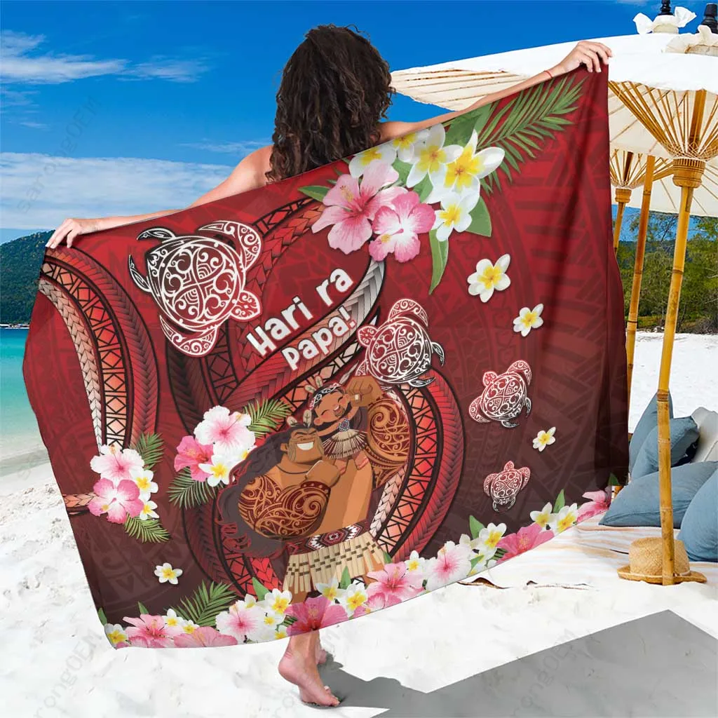 Tropical Floral Happy Father & Child Print Sarong Polynesian Beach Wrap Cover Up Wholesale Pareo - main view