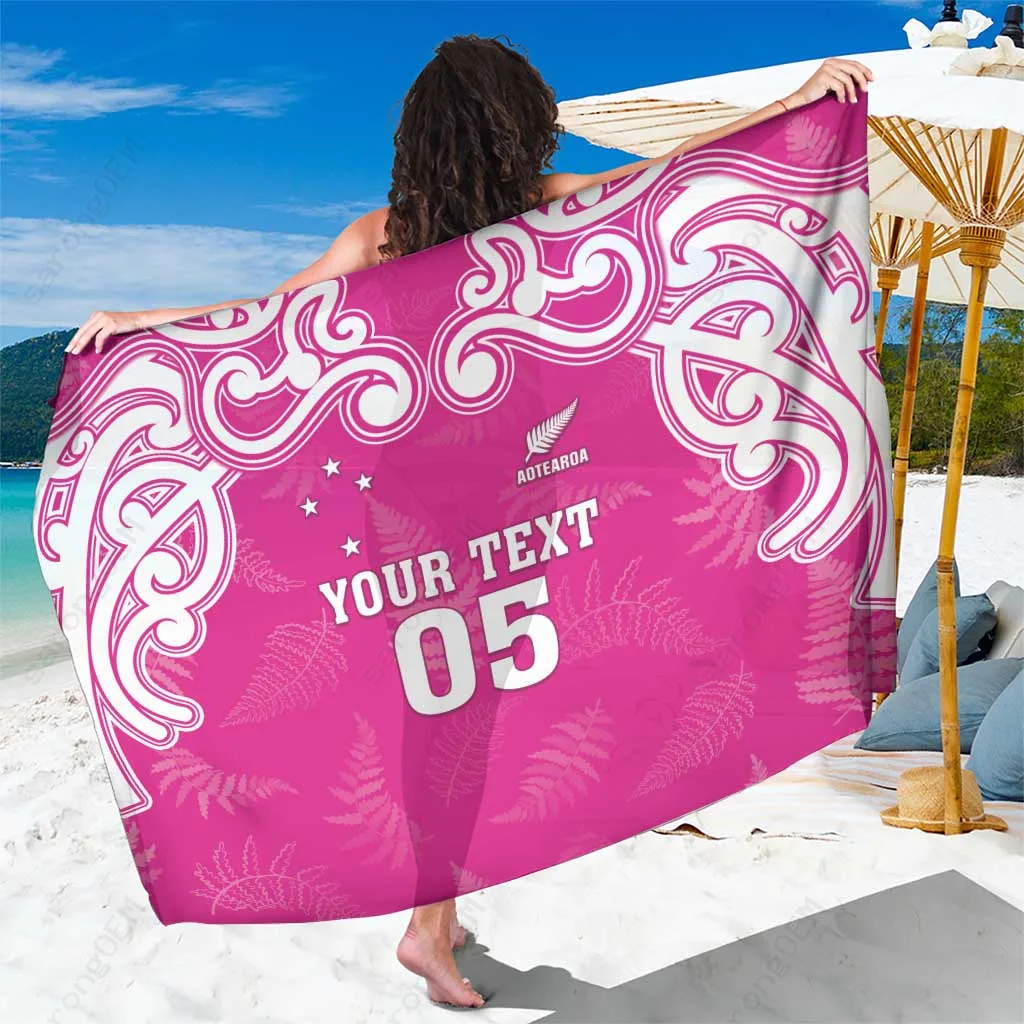 Pink New Zealand Fern Maori Rugby Custom Sarong Polynesian Beach Wrap Pareo Wholesale - main view