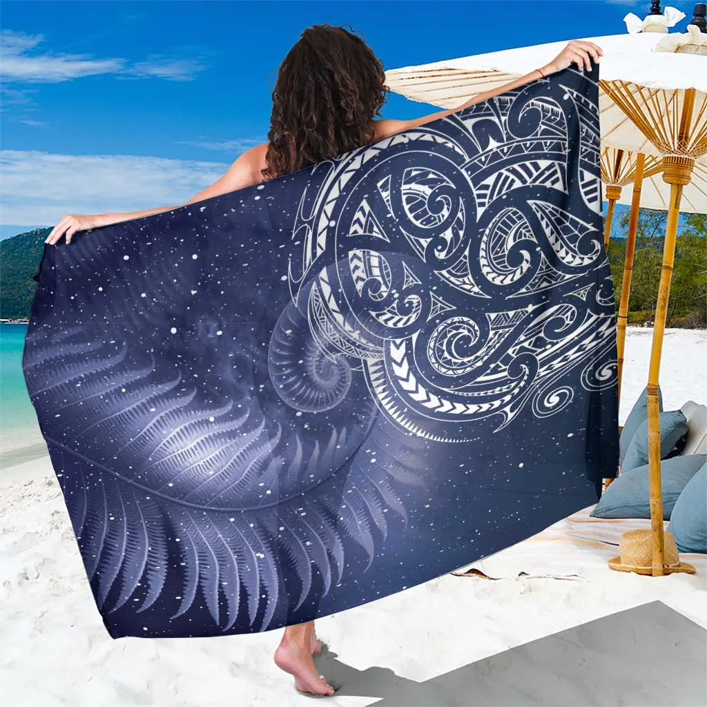 Dark Green New Zealand Silver Fern Galaxy Starry Print Sarong South Pacific Tropical Beach Wrap Wholesale Pareo - main view