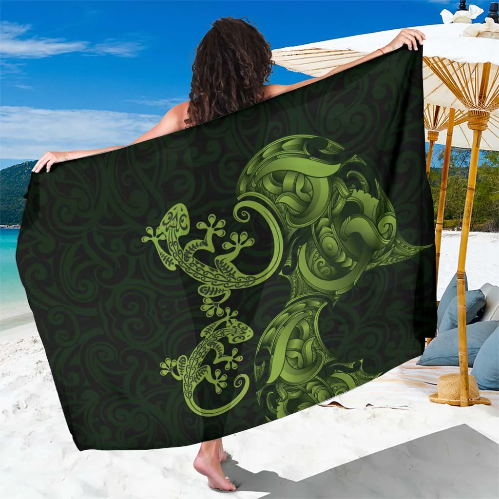 Black New Zealand Gecko Maori Art Tattoo Printed Sarong South Pacific Island Beach Wrap Wholesale Pareo - main view