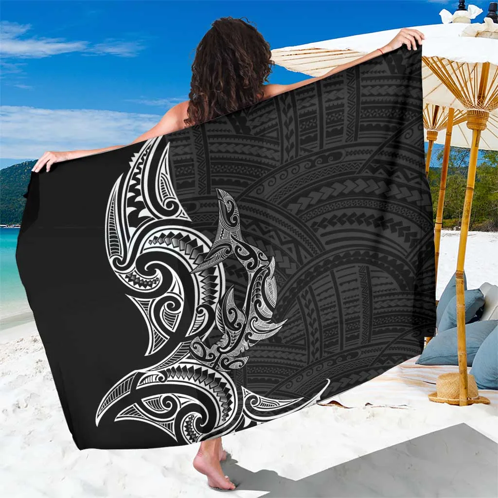 Black Hammerhead Shark Maori Haehae Mangopare Print Sarong Polynesian Ocean Style Beach Wrap Wholesale Pareo - main view