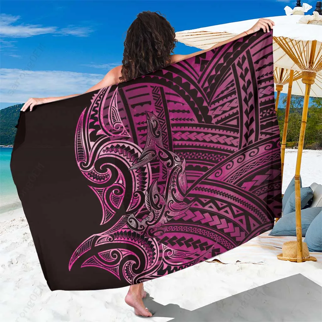 Pink New Zealand Hammerhead Shark Maori Haehae Mangopare Tribal Print Sarong South Pacific Beach Wrap Wholesale Pareo - main view