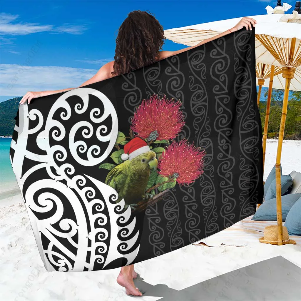 Red Green Christmas Flowers Sarong Polynesian Beach Wrap Pareo Holiday Resort Cover Up Wholesale - related