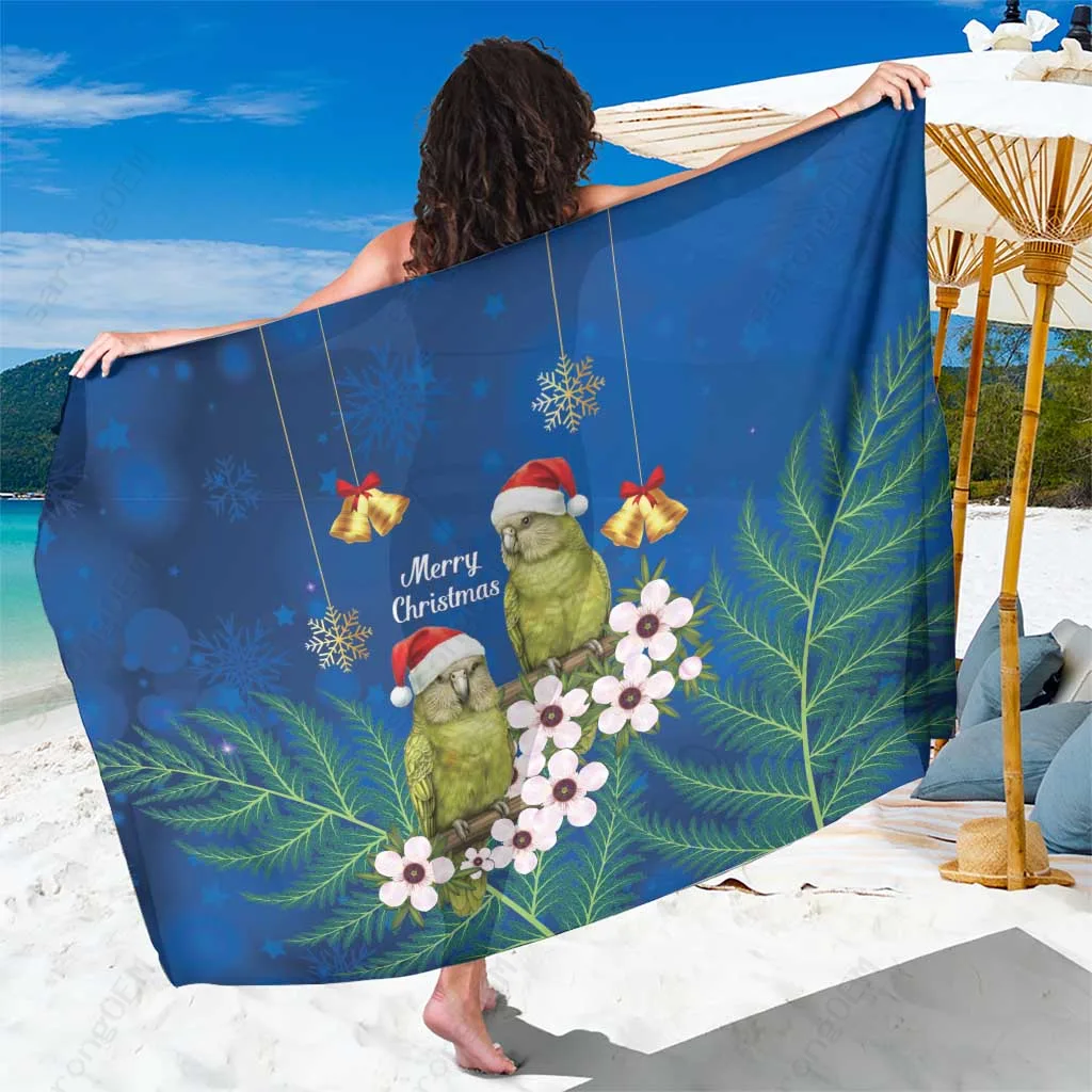 Christmas Blue New Zealand Kakapo Owl Silver Fern Parrot Print Sarong Beach Wrap Polynesian Holiday Pareo Wholesale