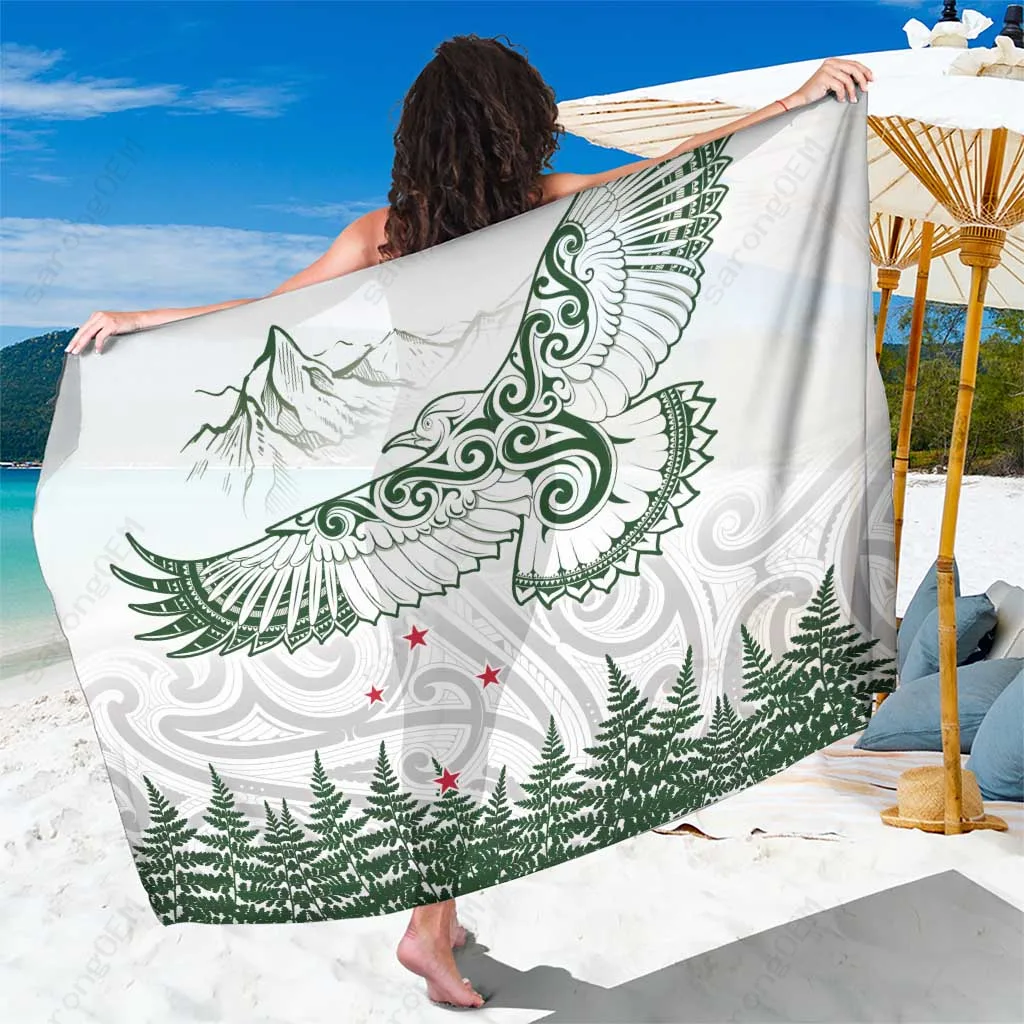 Green New Zealand Kea Bird Maori Tattoo Silver Fern Print Sarong Polynesian Beach Wrap Wholesale Pareo - related