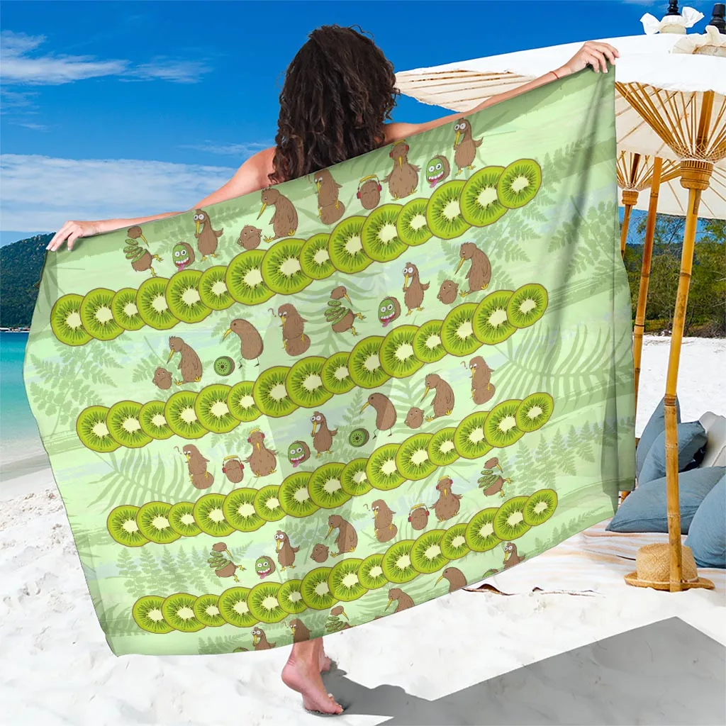 Green Kiwi Bird Kiwi Fruit Witty Print Sarong New Zealand South Pacific Style Beach Wrap Wholesale Pareo - main view