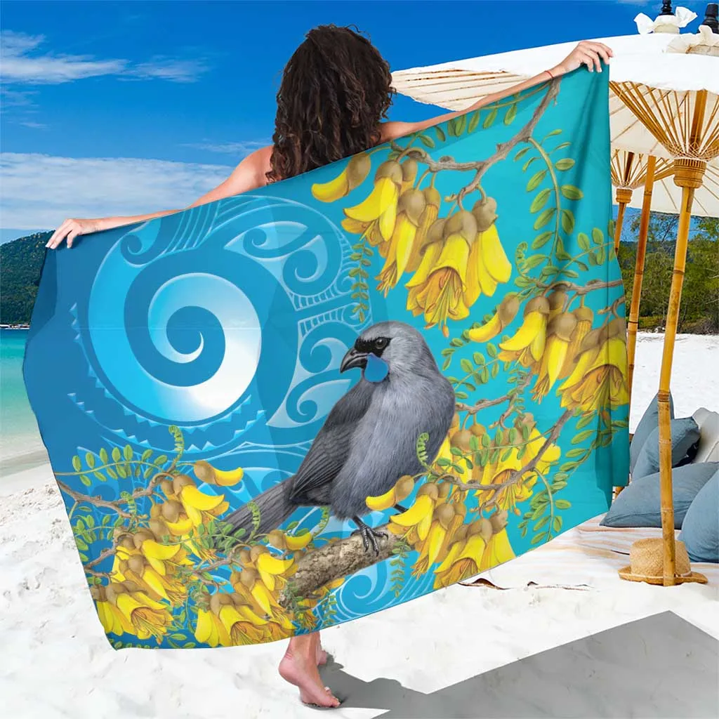 New Zealand Kokako Bird Sarong Maori Koru With Kowhai Flowers - main view