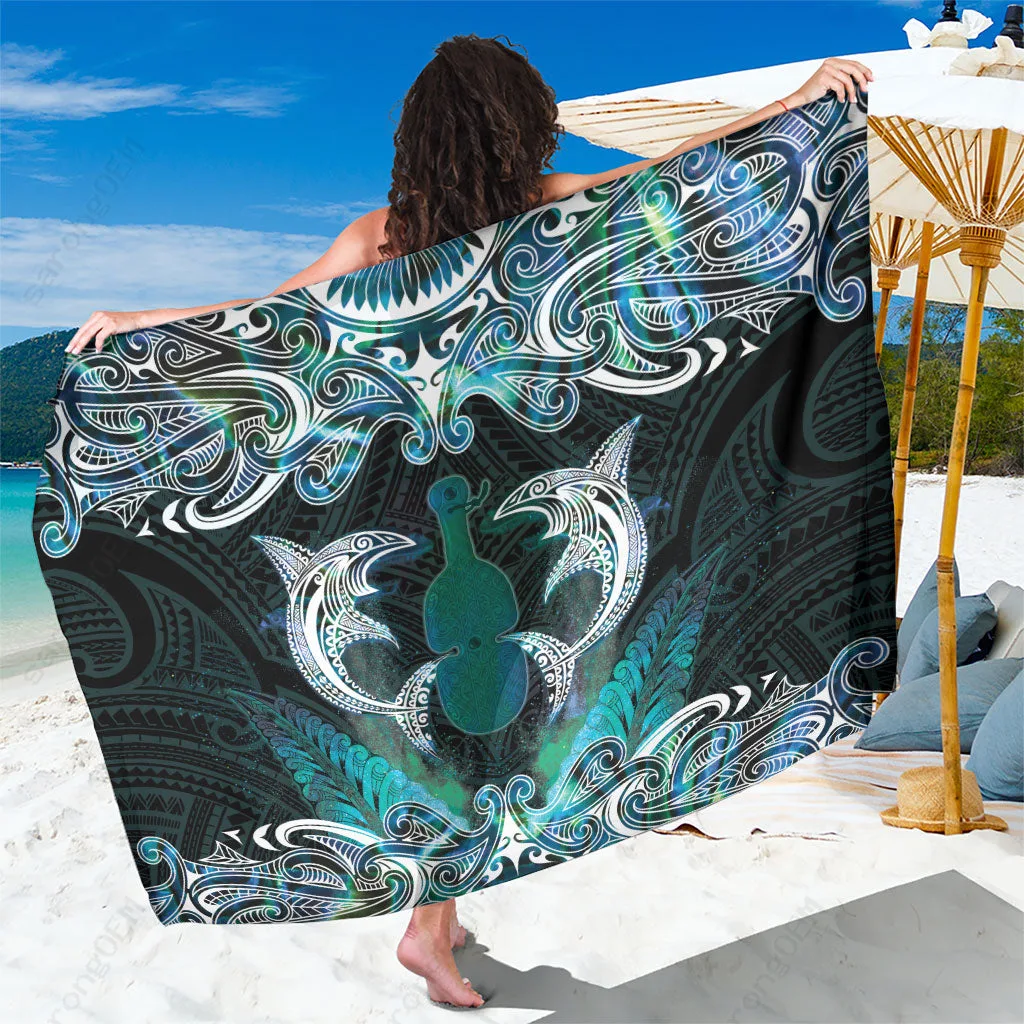 Black Paua Shell Maori Kotiate Pattern Print Sarong Beach Wrap Polynesian Ocean Style Island Resort Cover Up Wholesale - main view