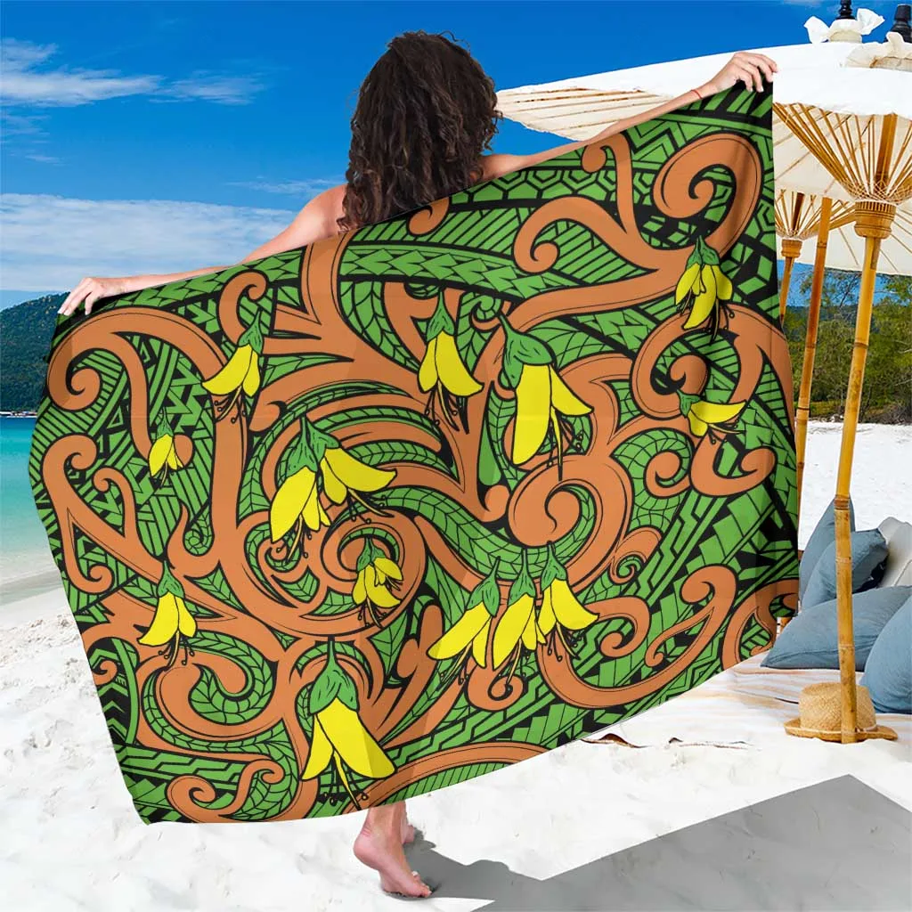 Yellow New Zealand Kowhai Flowers Maori Koru Pattern Sarong Tropical Island Beach Wrap Pareo Wholesale - main view