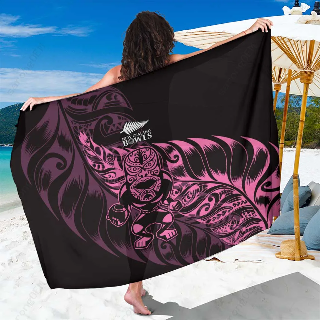 Pink Maori Warrior Tribal Silver Fern Print Sarong South Pacific Ethnic Style Beach Wrap Wholesale Pareo - main view