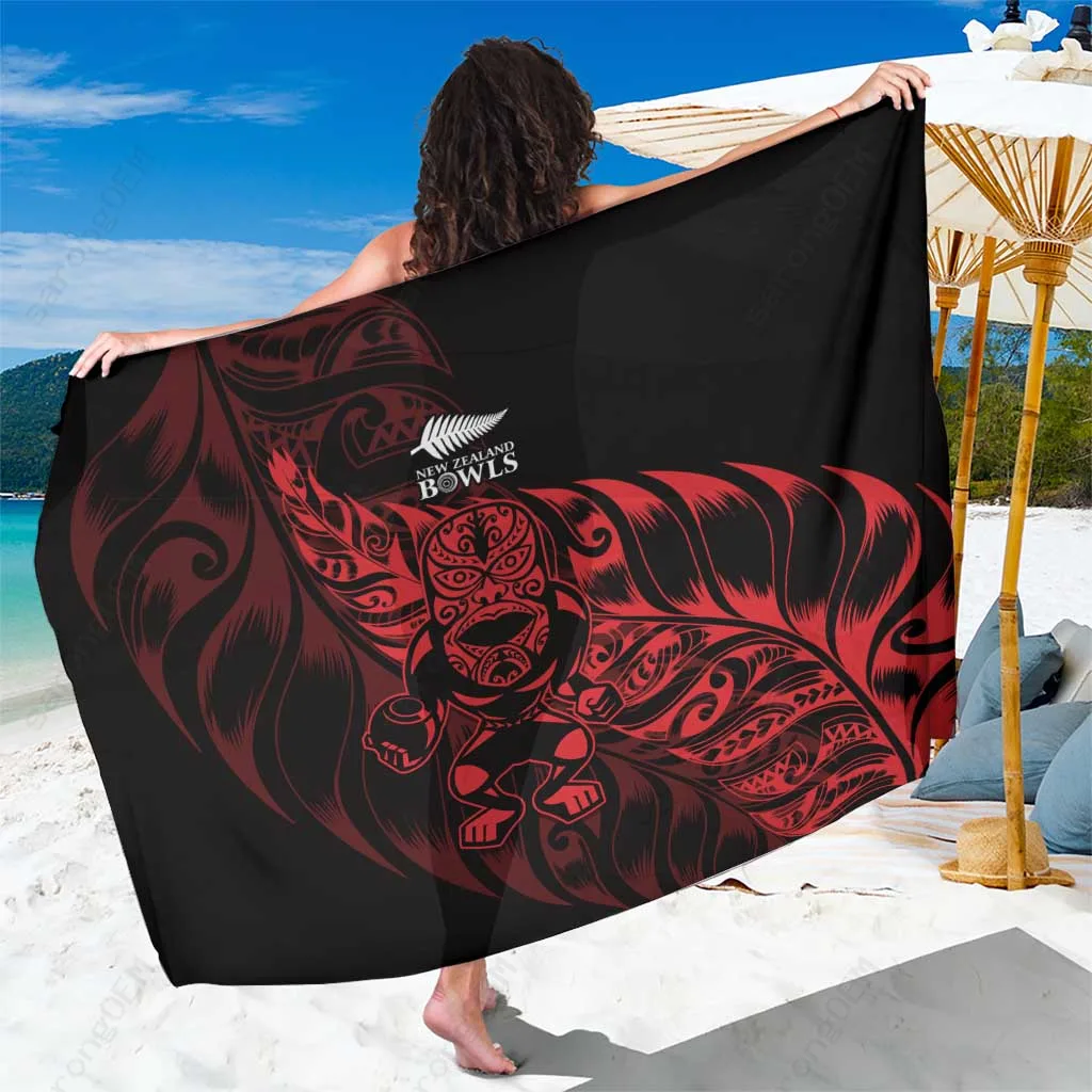 Red Maori Warrior Tribal Silver Fern Print Sarong Polynesian Beach Wrap Pareo for Resort Wholesale - main view