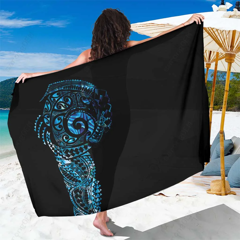 Multicolor Paua Shell Maori Koru Spiral Print Sarong Polynesian South Pacific Beach Wrap Wholesale Pareo - main view