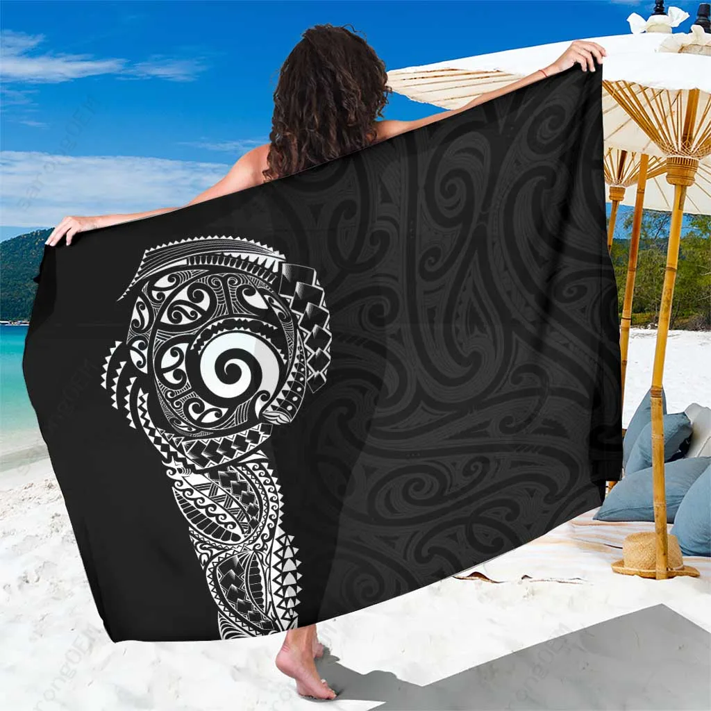 Black Maori Koru Spiral Tattoo Print Sarong Simple Style Beach Wrap Pareo Wholesale - related