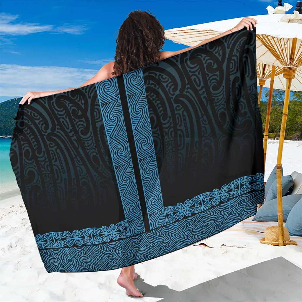 Blue Maori Kowhaiwhai Sarong with Mangopare Pattern, South Pacific Beach Wrap for Resort Wholesale Pareo - main view