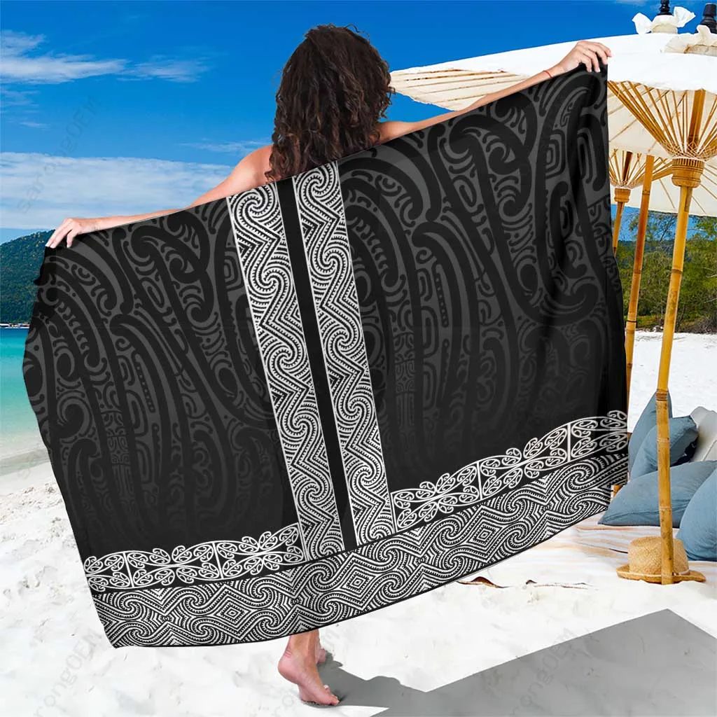 Black Maori Kowhaiwhai Pango Maui & Mangopare Print Sarong Polynesian Beach Wrap Wholesale Pareo - main view