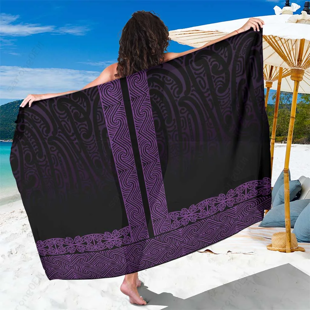 Deep Blue Maori Kowhaiwhai Sarong with Waiporoporo Maui & Mangopare Print Polynesian Style Beach Wrap Wholesale Pareo - main view