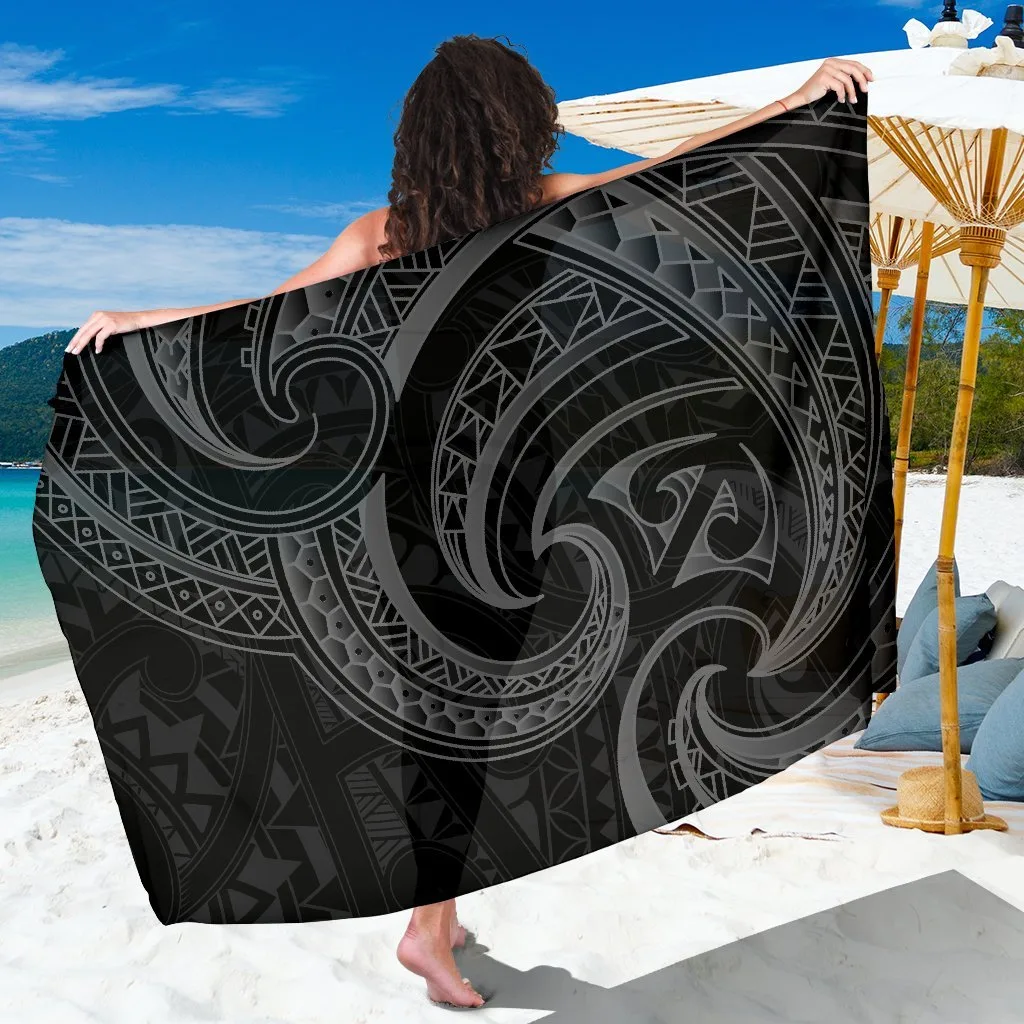 Black Maori Mangopare Shark Tribal Print Sarong Polynesian Beach Wrap Wholesale Pareo - main view
