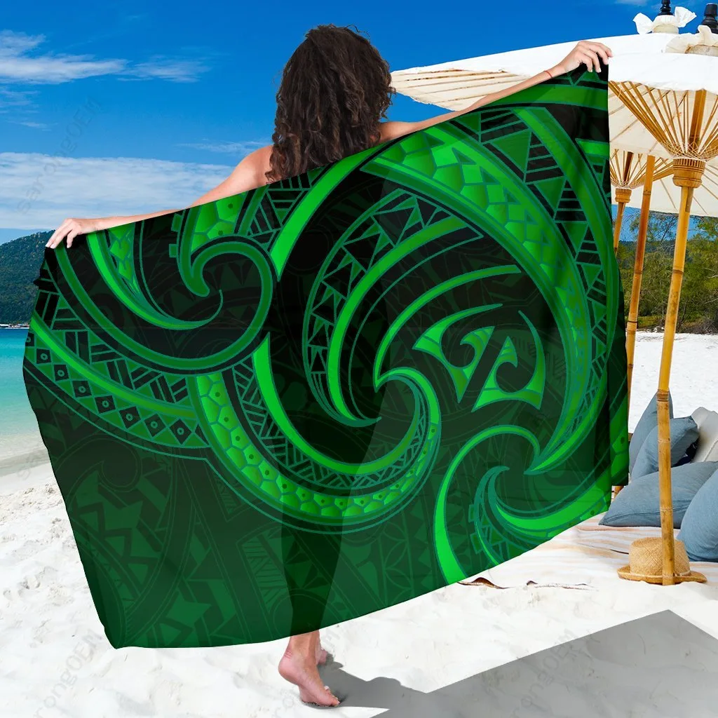 Green Maori Mangopare Tribal Print Sarong Polynesian Beach Wrap Wholesale Pareo - main view