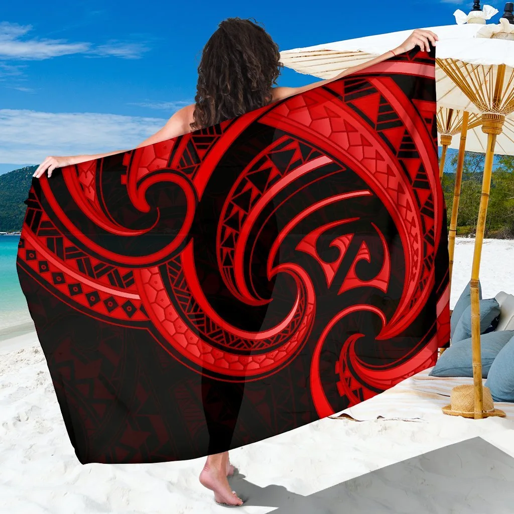Red New Zealand Maori Mangopare Tribal Print Sarong Polynesian Beach Wrap Wholesale Pareo - main view